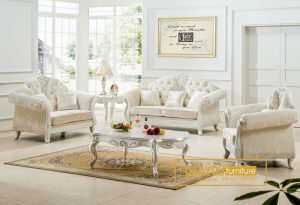 Set Sofa Ruang Tamu Klasik Mewah Putih Kursi Tamu Putih Mewah SSRT-029 DF