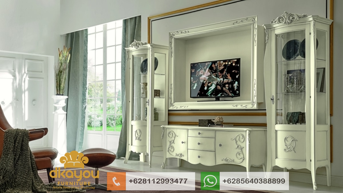 Set Buffet Tv Klasik Modern White Luxury BTV046 jual meja buffet tv jati murah